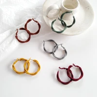 fashion korean hoop earrings autumn winter style two metal row twist ted yellow grey velvet earrings for women jewelry gifts