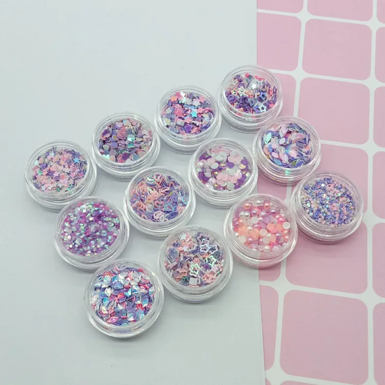 

12Pcs Colorful Purple Pink Blue Nail Glitters Set Holographics Nail Powder Flake Nail Art Sequins DIY Makeup Decoration