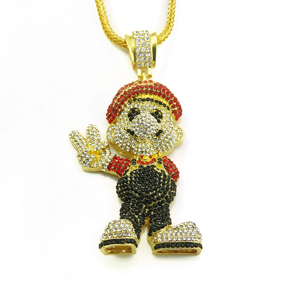 Супер Марио циркон кулон ожерелье хип хоп Уличная культура титана инкрустация из