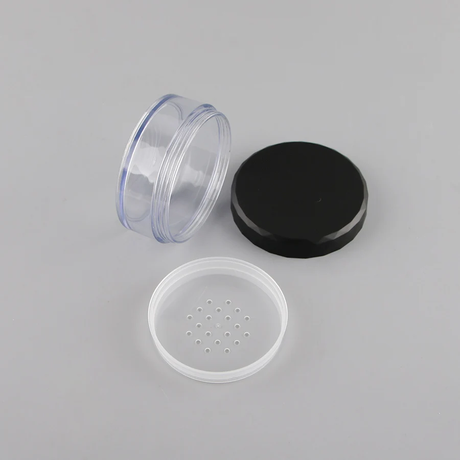 50PCS 50ML Clear Plastic Loose Powder Jar With Sifter Empty  Containers With Black Cap  High Quality Professional Makeup Case
