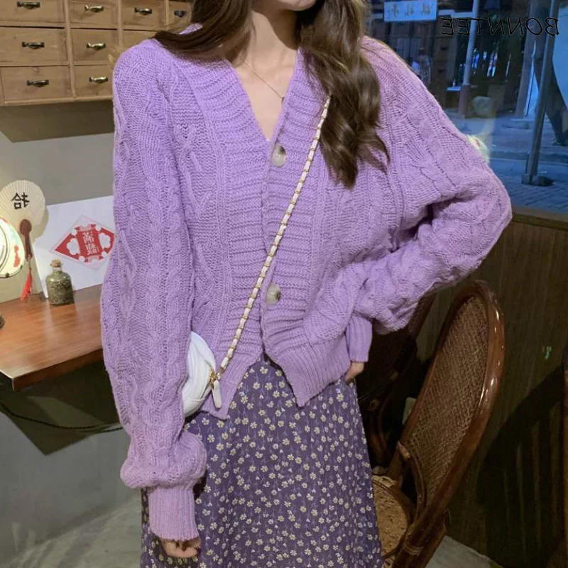 

Кардиган JCHB Женский, Лидер продаж, однотонный фиолетовый джемпер, вязаный свитер, свободный шикарный очаровательный женский топ, мягкая вер...