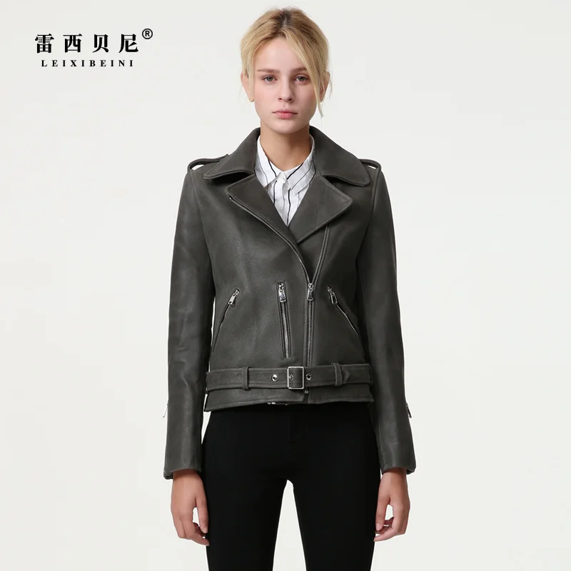 

SHZQ Mocha Leather Leather Clothes Women's Short Style Spring and Autumn Old Slim Fit Small Sheep Leather Motorcycle Leather Jac