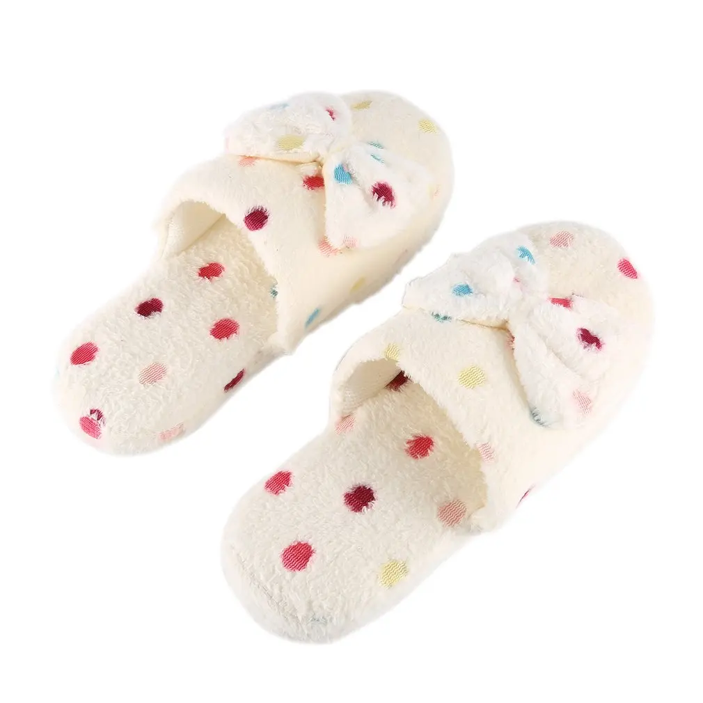 

Женские домашние тапочки OUTAD, теплые хлопковые тапки из ткани с бантом и камнями, домашняя Бесшумная Нескользящая напольная обувь с клапано...