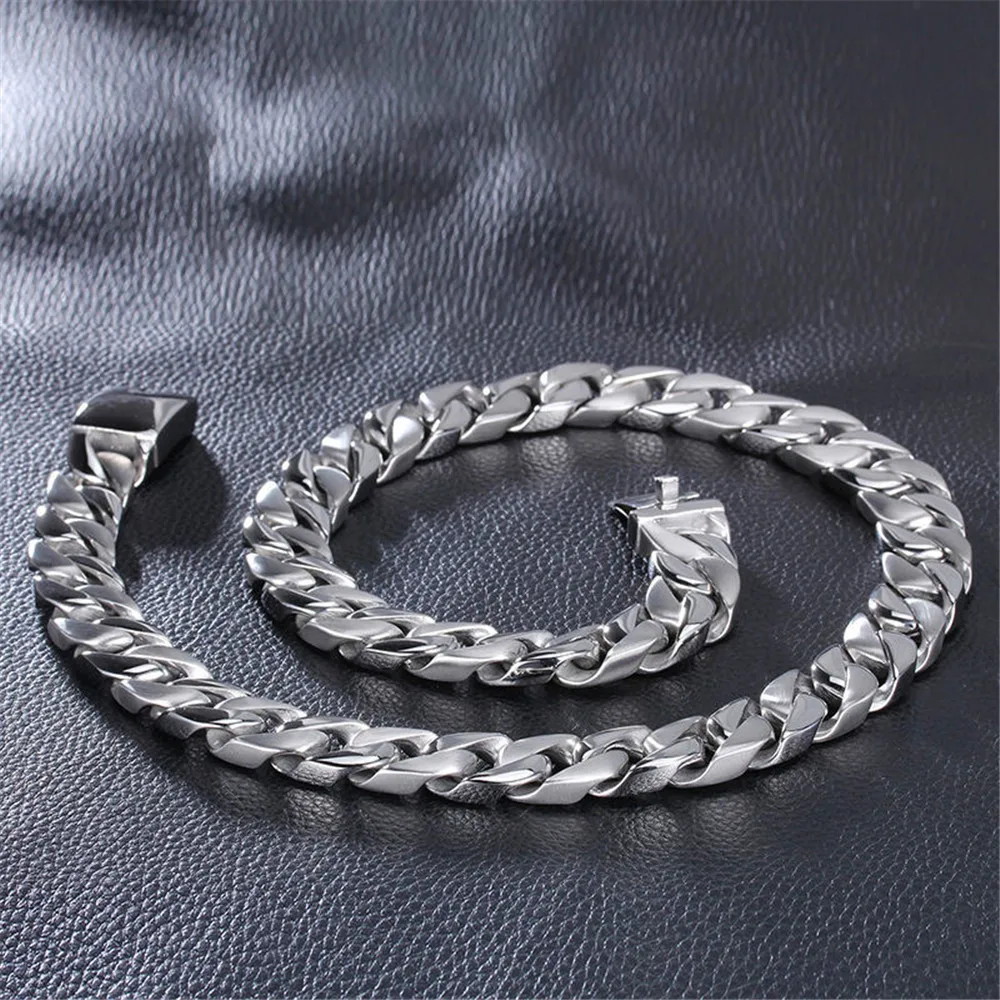 

15mm 7-40inch Fashion 316L Stainless Steel Silver Color Cuban Curb Link Chain Necklace Or Bracelet Men's Jewelry 7-40" Xmas Gift