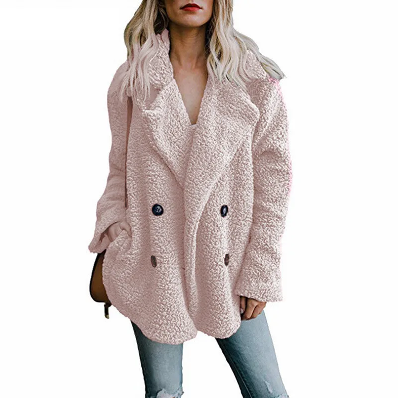 pink Зимние куртки, женское плюшевое пальто, пальто с отворотом, теплые пушистые меховые куртки, женские пальто с длинным рукавом, Chaqueta Mujer, 5XL размера плюс - Цвет: pink