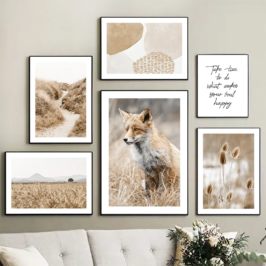 

Autumn Fox Reed Flower Grass Sand Quotes Wall Art Canvas Painting Nordic Posters And Prints Wall Pictures For Living Room Decor