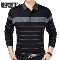 ursporttech new casual long sleeve business shirt men striped fashion brand polo shirt designer men tenis polos camisa social