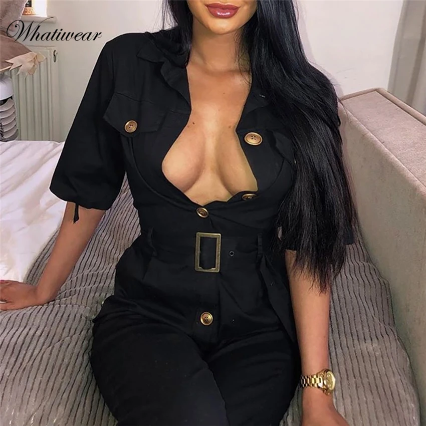 Whatiwear 2019 Летний джинсовый комбинезон в стиле пэчворк с карманами сексуальный