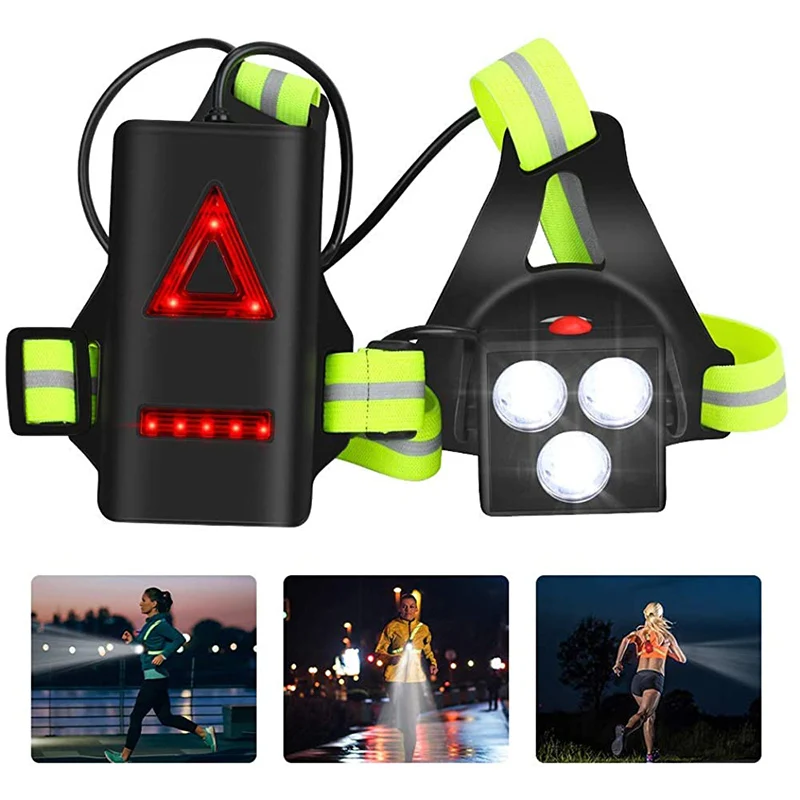 

Waterproof Night Run Light Chest Lamp 3 Lighting Mode with Taillight USB Adjustable Outdoor Sport LED Safety Warning Light