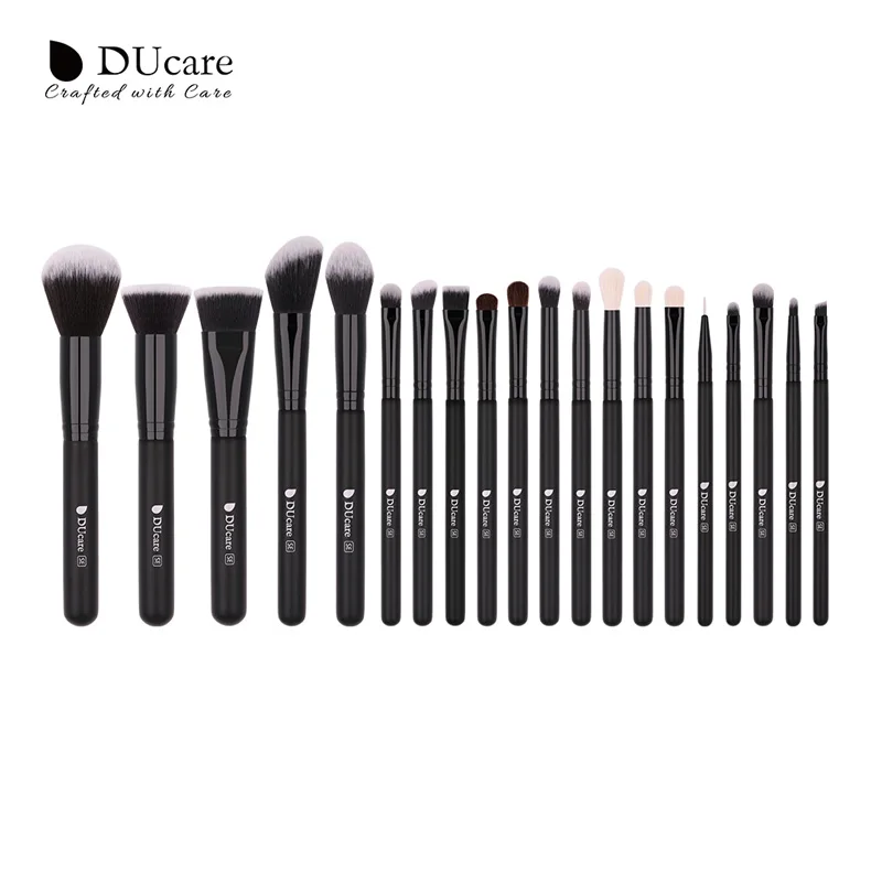 DUcare 20 шт., Профессиональные кисти для макияжа, пудра, основа, тени для век, набор кистей для макияжа из натурального козьего волоса, набор косметических кистей - Handle Color: Черный