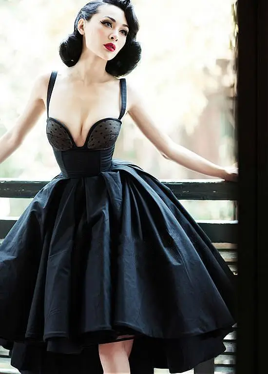 Черные сексуальные пышные платья плиссированные трапециевидные Вечерние на