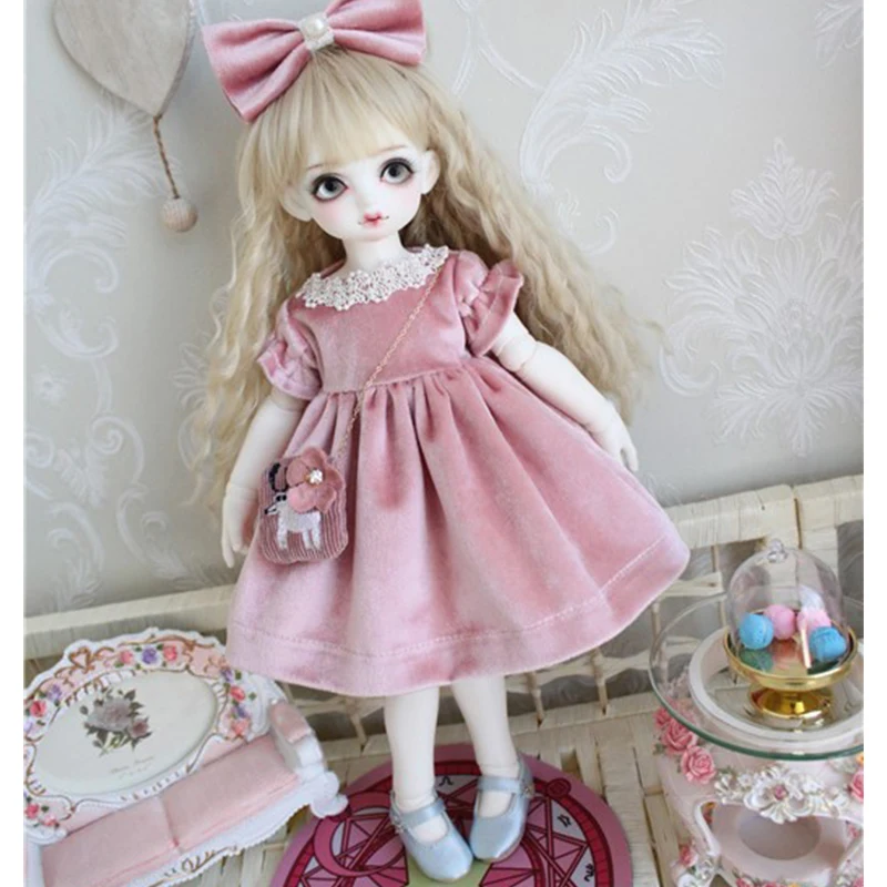 Одежда для куклы 1/6 платье бархатное синее розовое шарнирного платья 1/4 +