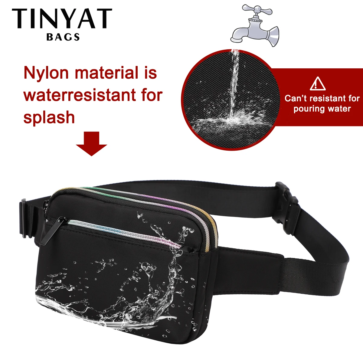 

TINYAT Waterproof Waist bag ladies Fanny Packs Shoulder Bum Bag Women Sports Fanny Pack Nylon Waist Pouch Black Girl fanny Pack