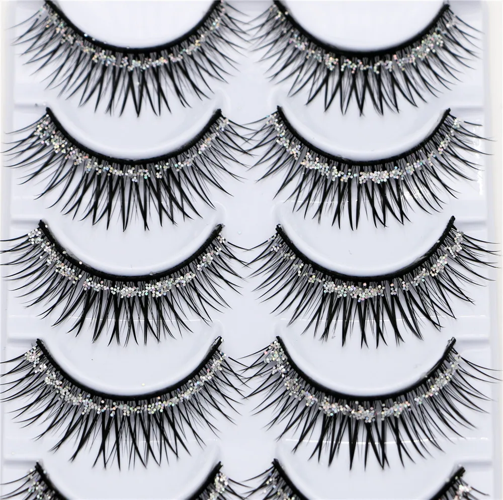 

False Eyelashes 30Pcs Eyeliner Natural Nude Makeup Thick Cross Slender Silver Powder Glitter Sequin Stage Makeup 3 Boxes