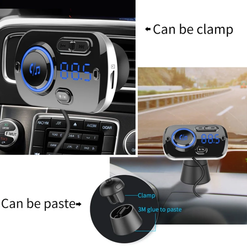 Многофункциональный автомобильный комплект aux Usb bluetooth 5,0 fm-передатчик модулятор с QC3.0 автомобильное зарядное устройство для устройства Handsfree bluetooth телефон - Color Name: Black