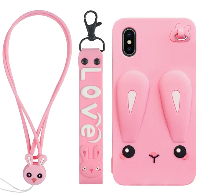 Очаровательный чехол для телефона Xiaomi Redmi Note 7 MI 9 MI 9SE MI 8 безопасный силиконовый чехол для телефона с кроликом с милыми шортами+ длинный ремешок