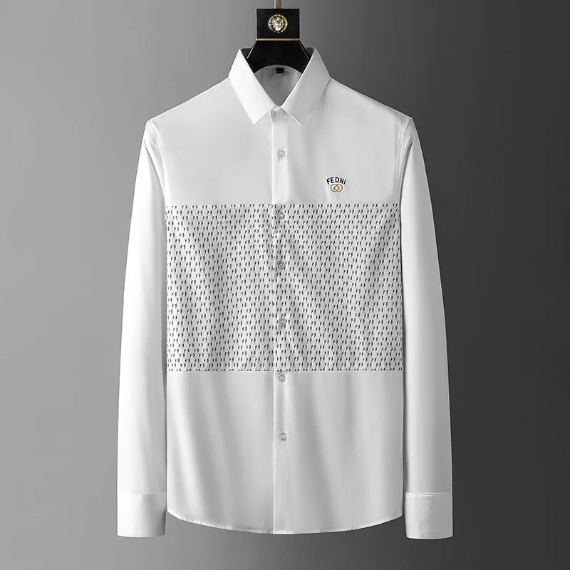 

F Letter Printed Shirts For Men European Fashion Retro Slim Shirt Men Long Sleeve 5XL Plus Size Designer Shirt Smoking Masculino