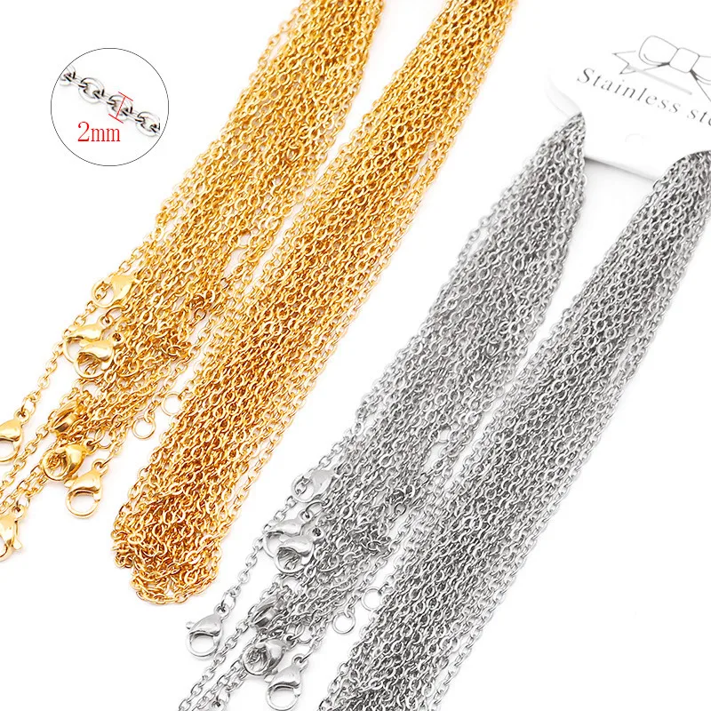 10pcs length 50cm width 2mm Gold/steel color Stainless Steel Link Chains Necklaces Jewelry Cuban Wholesale DIY Craf | Украшения и