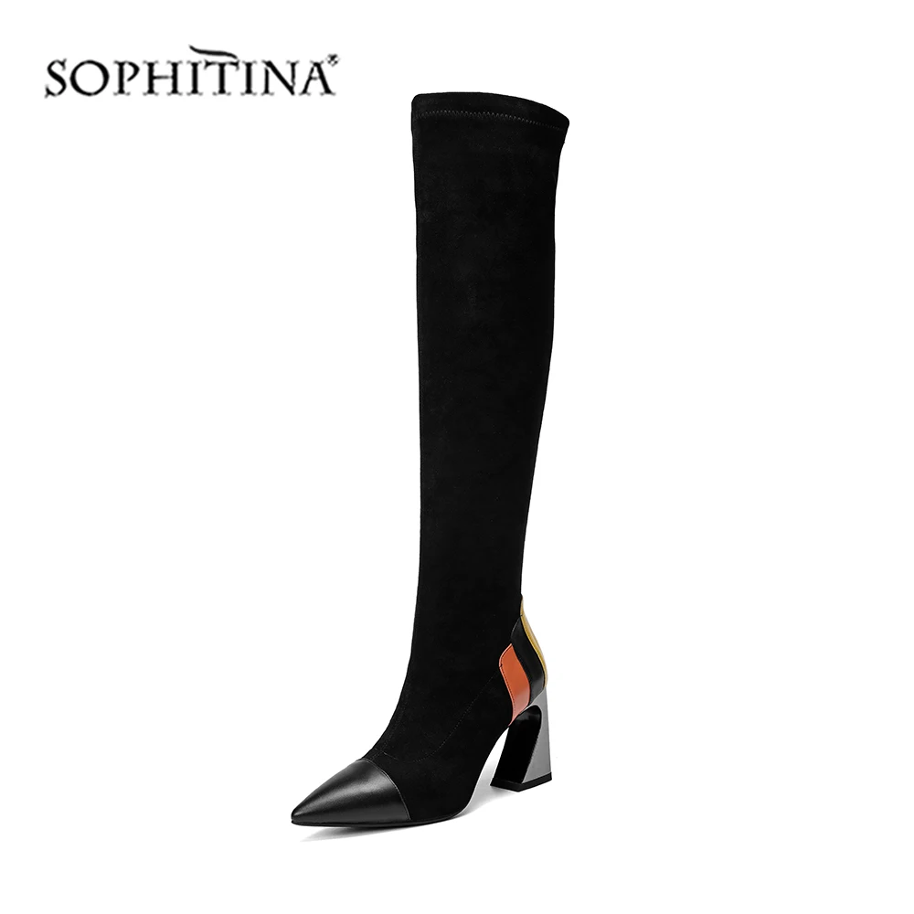 Ботинки женские из натуральной кожи с острым носком разные цвета|Ботфорты| |