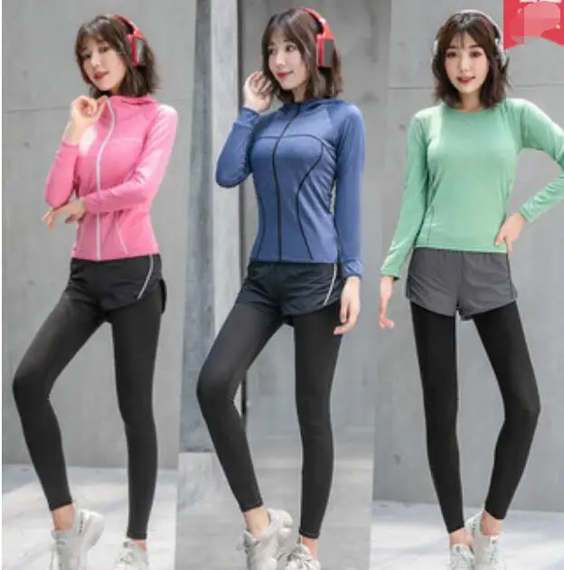 High waist pants+hooded coat+t shirt+bra+short women yoga 5 pieces set outdoor running quick dry fitness gym clothing sports 3XL |