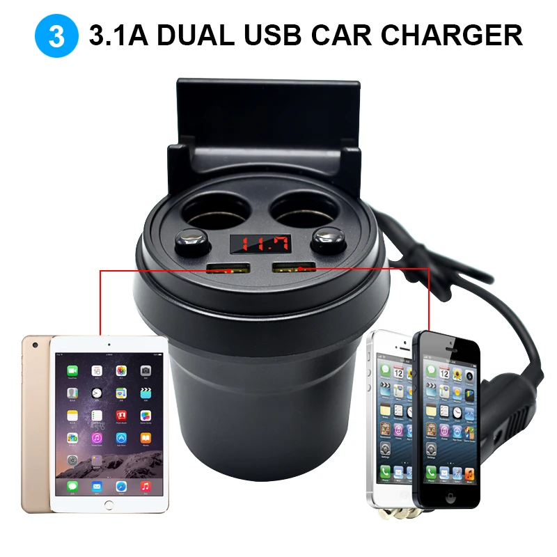 ACCNIC Unviersal 5V 3.1A Dual USB Автомобильное зарядное устройство и адаптер для прикуривателя с светодиодный дисплей быстрое зарядное устройство для iPhone samsung htc