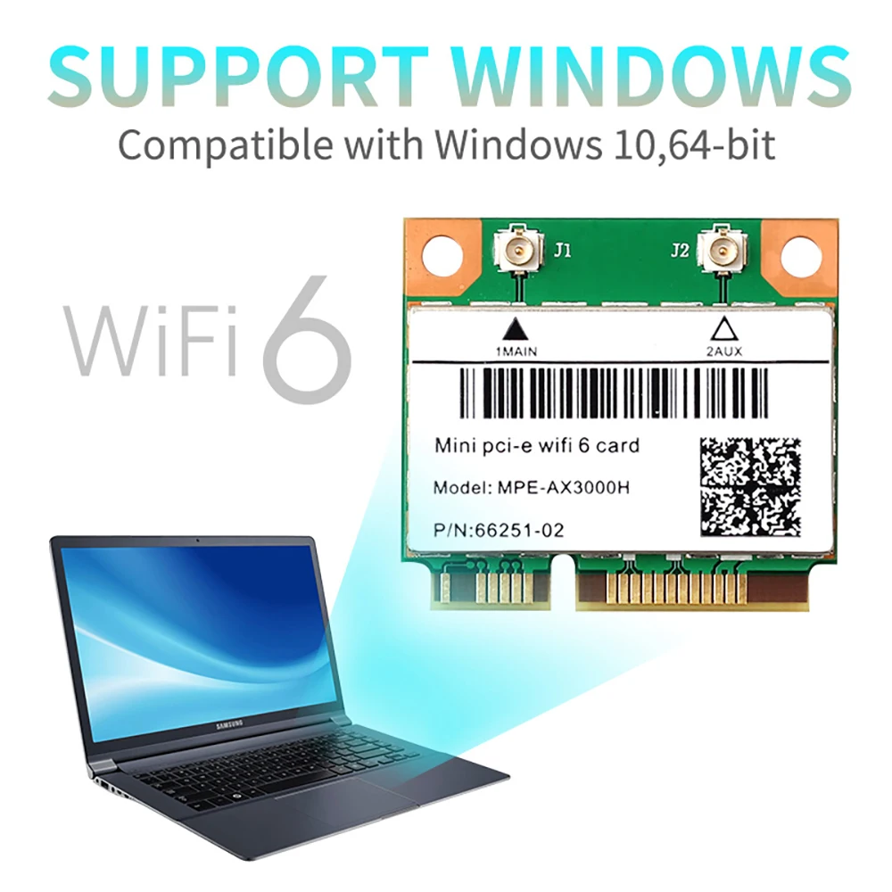 

2974Mbps WiFi 6 Bluetooth 5.0 Dual Band 2.4G/5Ghz 802.11ax/ac Wireless Adapter Half Mini PCI-E Network Wlan WiFi Card MU-MIMO