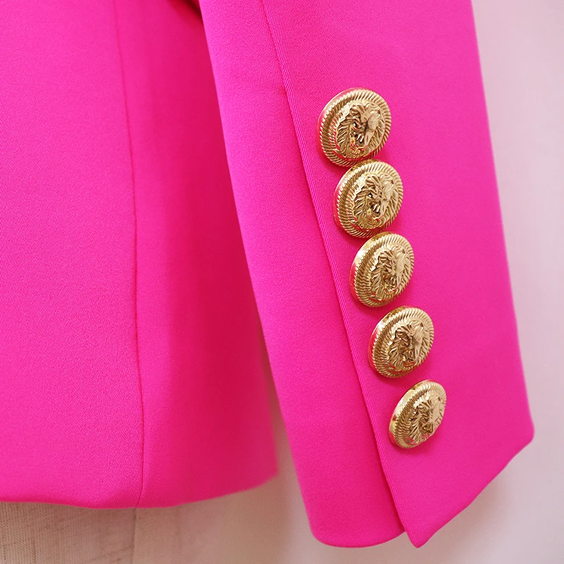 

HIGH STREET 2021 Newest Designer Blazer Jacket Women's Slim Fitting Double Breasted Metal Lion Buttons Shawl Collar Blazer