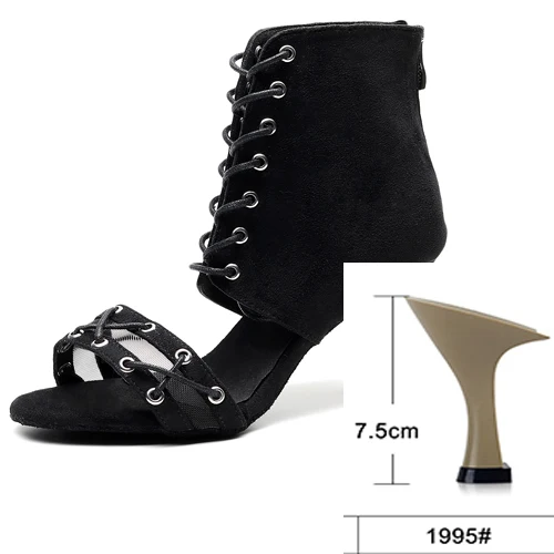 black heel 7.5cm WUXIJIAO/туфли для латинских танцев; женские черные сапоги на высоком каблуке в английском стиле; удобная обувь для сальсы; вечерние туфли на молнии сзади - Цвет: black heel 7.5cm