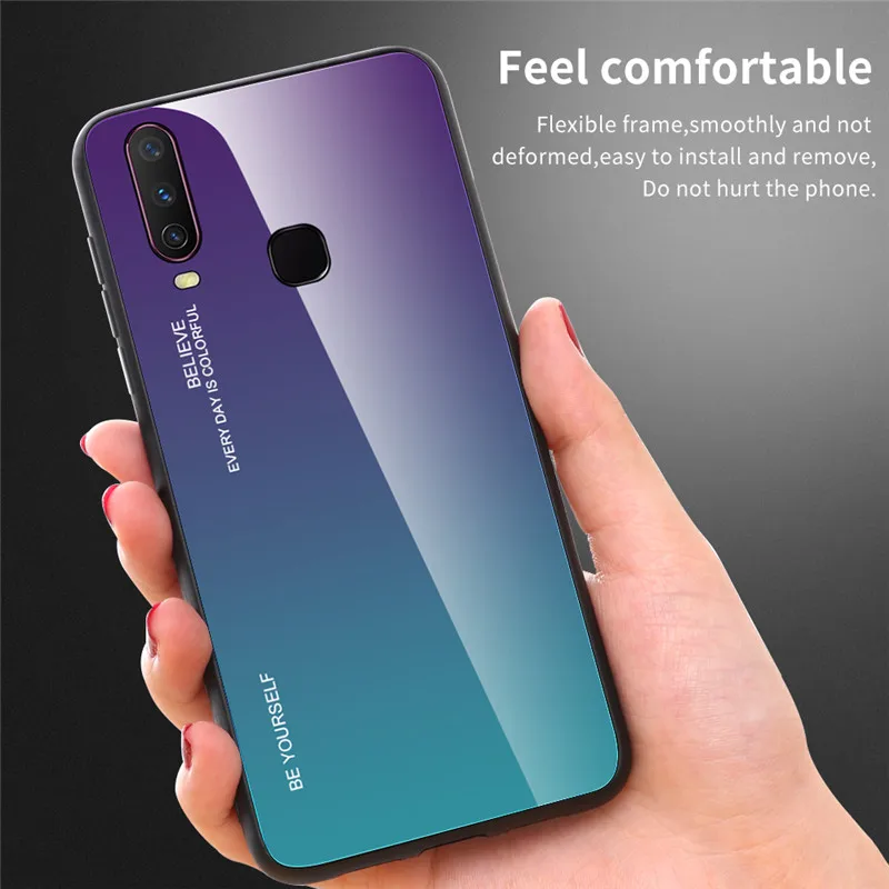 Закаленное Стекло ЧЕХОЛ ДЛЯ Vivo Y17 Y83 V11 Pro X23 цветной градиентный телефонный чехол