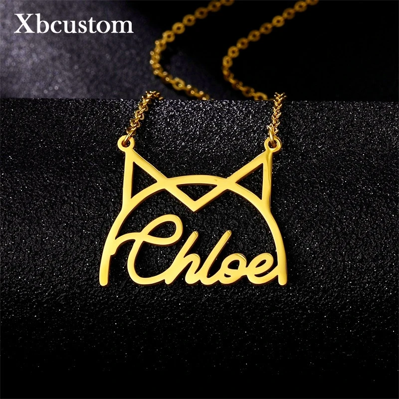 Пользовательское имя ожерелье с золотым котом из нержавеющей стали для