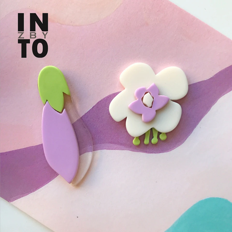 Женские асимметричные серьги гвоздики Into zby фиолетовые из ацетата в виде