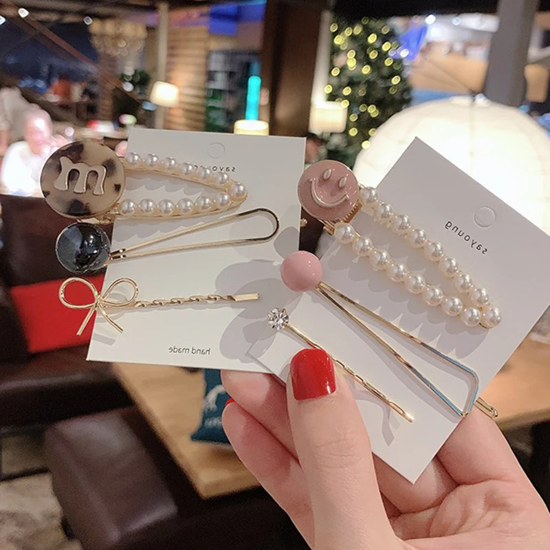 3 шт./компл. заколки для волос с жемчужными пуговицами и бантом женщин девушек