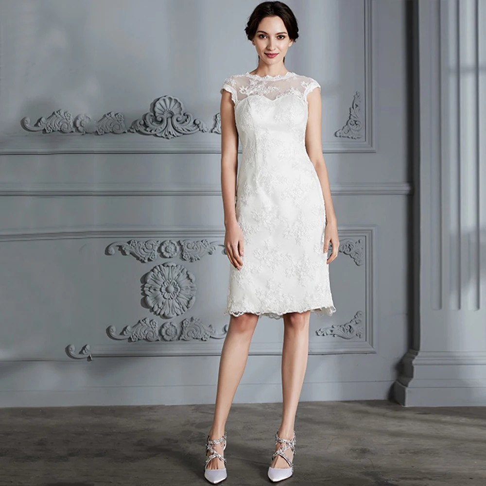 

Простое свадебное платье до колена, без рукавов, с круглым вырезом и молнией сзади