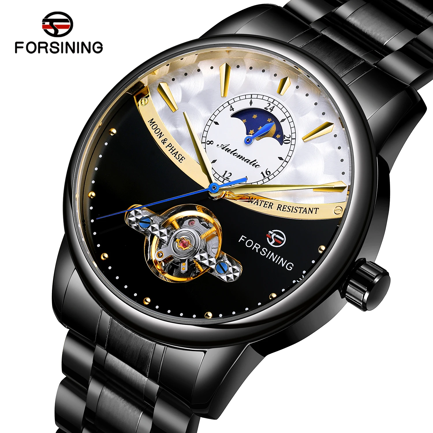 

Forsining 2021 Leather Waterproof Watches Tourbillion Men Automatic Moonphase Mechanical Watch For Wristwatch Man