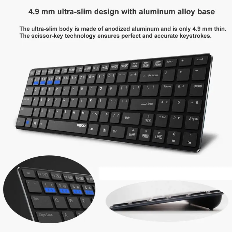 Rapoo 9060M многомодовая Бесшумная Беспроводная клавиатура мышь комбо Bluetooth 3,0/4,0 RF 2,4G переключение между 3 устройствами