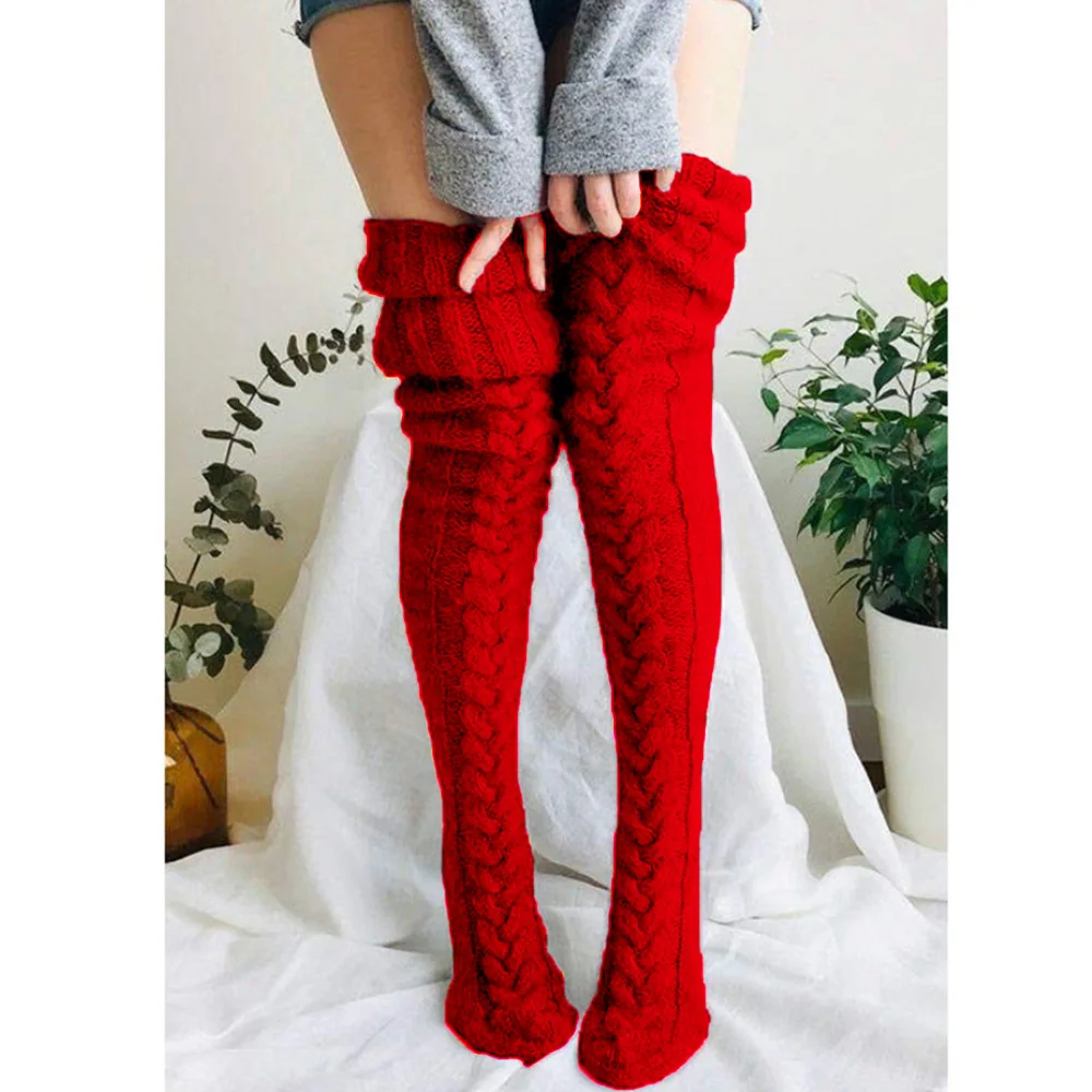 Foot Warmer Stockings European and American Autumn and Winter Solid Color Over-the-knee Socks Stockings Thick Female Socks