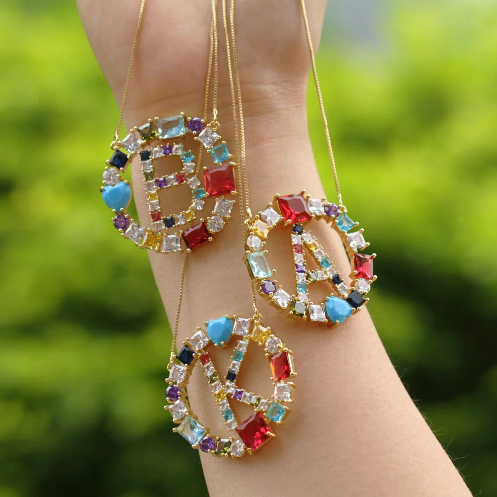 Цепочка с подвеской в виде букв искусственным Цирконом|Ожерелья подвеской| |