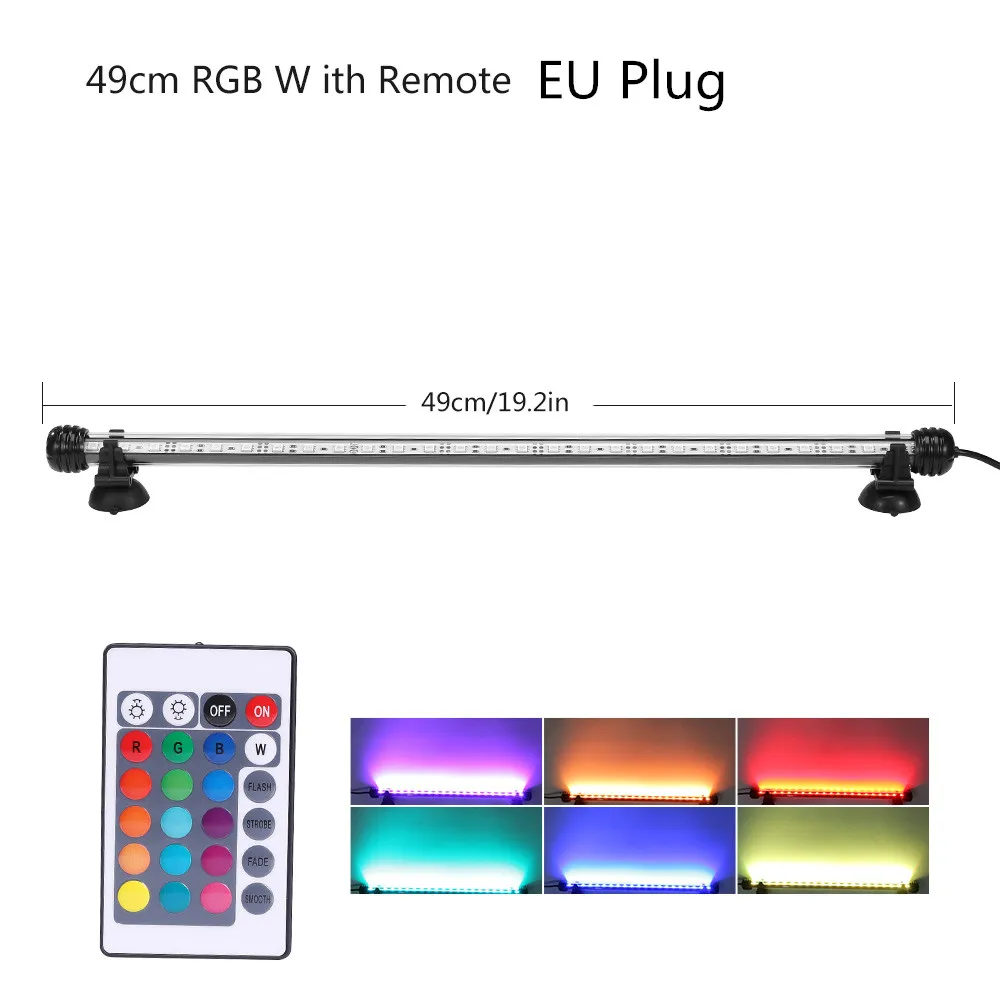 EU Plug 49CM RGB RGB дистанционный светильник для аквариума с вилкой европейского и американского стандарта, водонепроницаемый 5050 SMD светодиодный светильник для аквариума, акватический декор, погружной светильник, 19-49 см - Цвет: EU Plug 49CM RGB