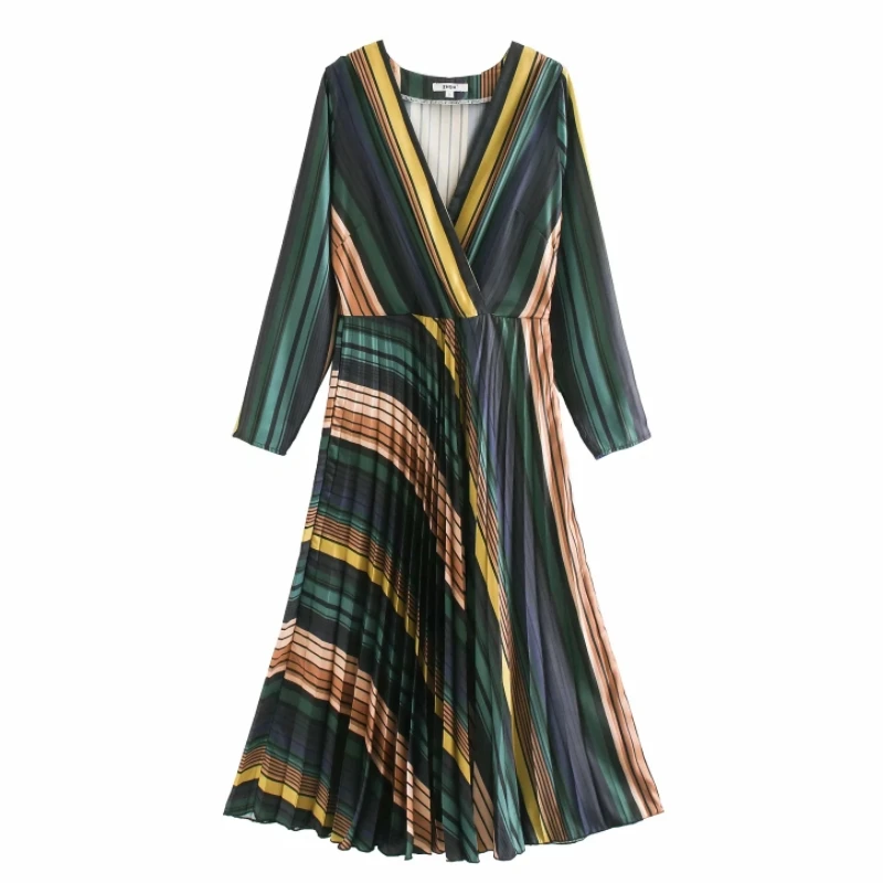 Женское винтажное плиссированное платье миди вечерние платья в разноцветную