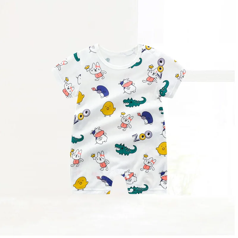

H1050 Baby Boys Girls Summer Rompers Short Sleeve O-neck Cute Cartoon Print Jumpsuit Newborn Playsuit Infant Toddler Clothing