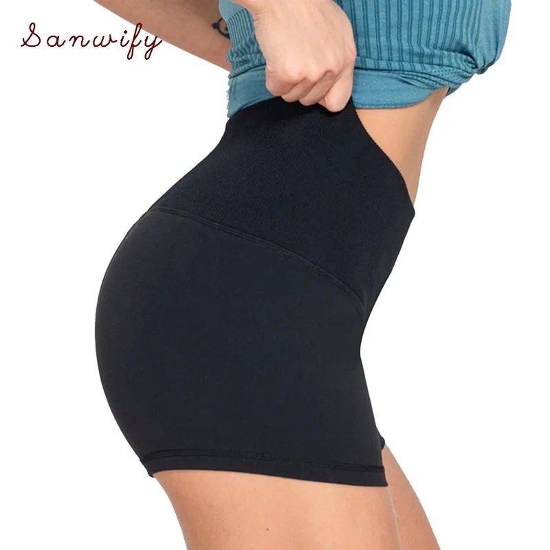 

Wide Waistband Sport Fitness Shorts Women Seamleass High Waist Workout Running Shorts Slim Fit Quick Dry Gym Shorts