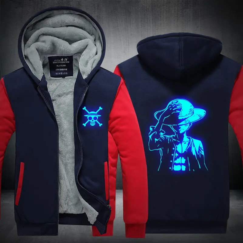 Blue and Red 1 Аниме одна деталь Луффи Эдварда светящаяся толстовка на молнии Спортивная толстовка с капюшоном унисекс спортивный костюм пальто куртка Косплей Костюм - Цвет: Blue and Red 1