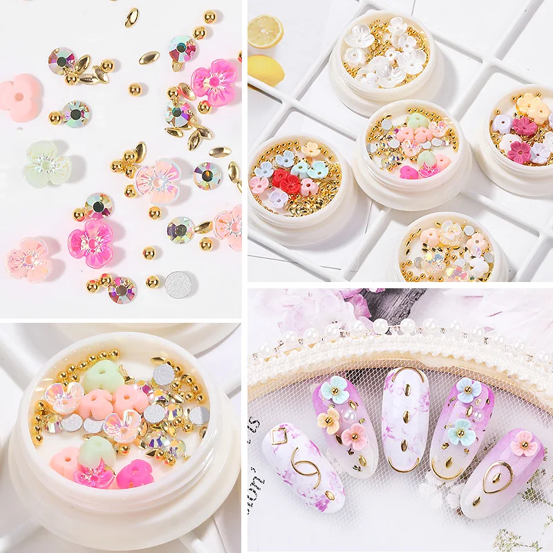 Разные стили ракушки цветы золотые заклепки бусины Типсы для ногтей украшение