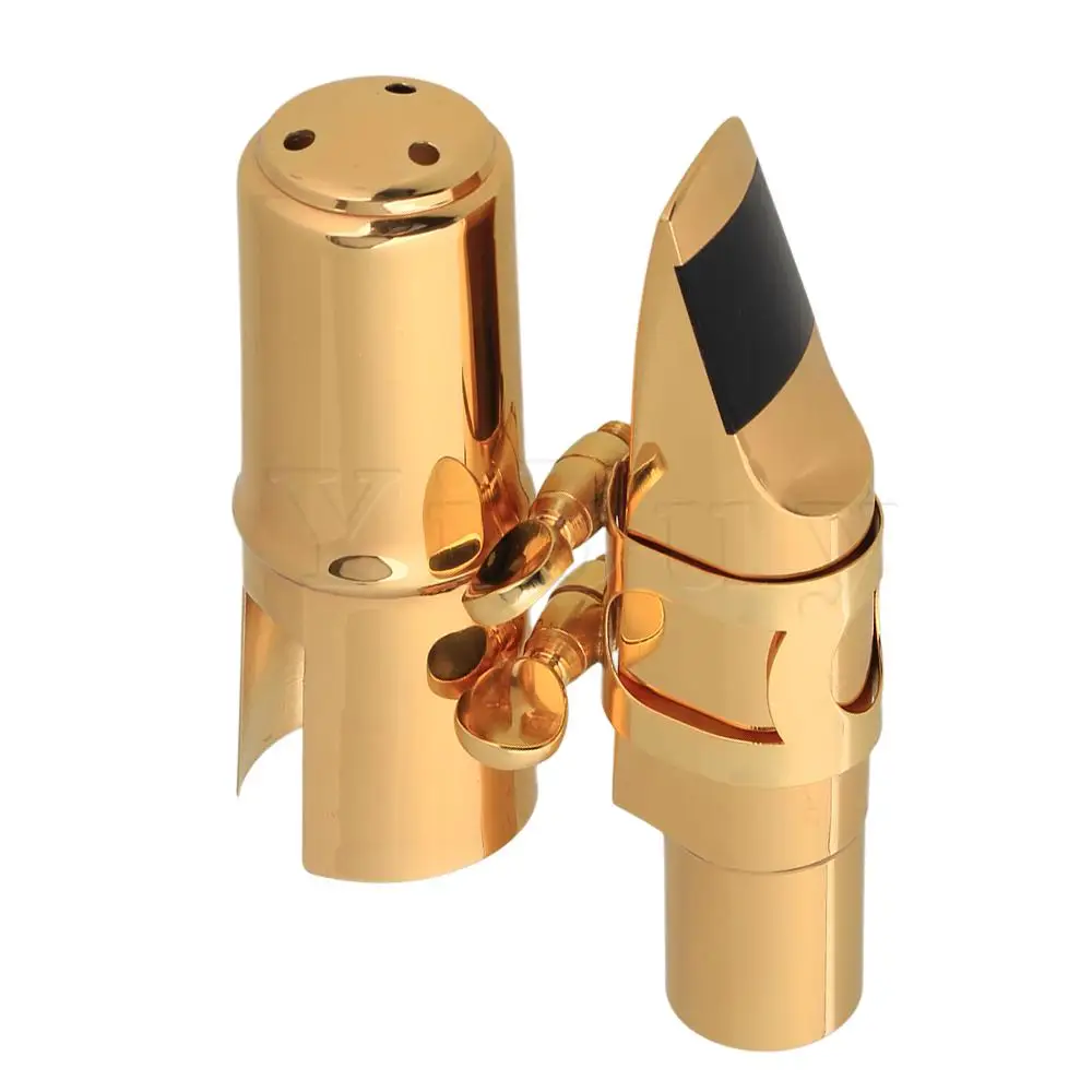 Yibuy золотой 7 # латунь саксофон мундштук с крышкой Лигатура для B-плоский тенор |
