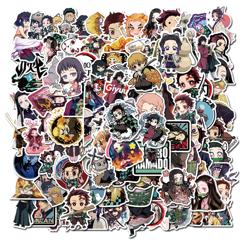 10/30/50/100 unids/set Anime demonio asesino Kimetsu No Yaiba pegatinas de PVC impermeable Skateboard equipaje de Vsco etiqueta engomada-0
