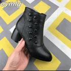 Женские зимние ботинки, женские бархатные зимние ботинки на среднем толстом каблуке, двухбортные кожаные ботинки на танкетке