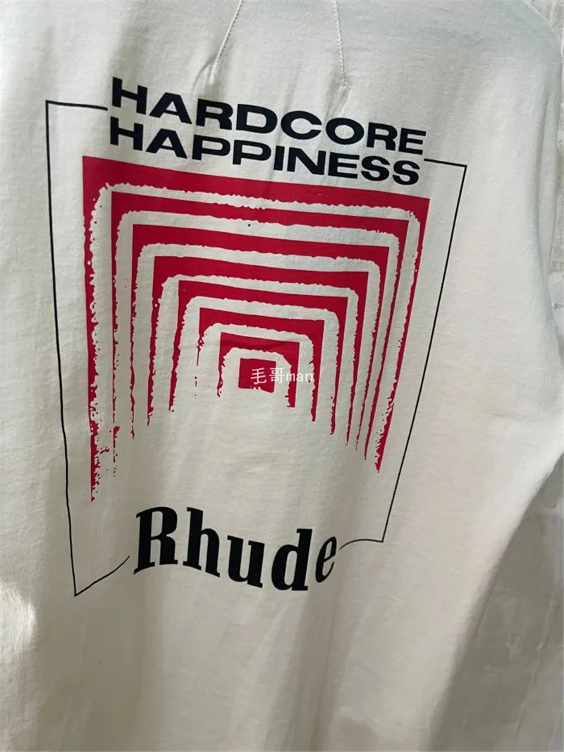 

Oversize Rhude BOX PERSPECTIVE T-shirt Men Women Vintage 1:1 High Quality RHUDE Color Print Tops Tees