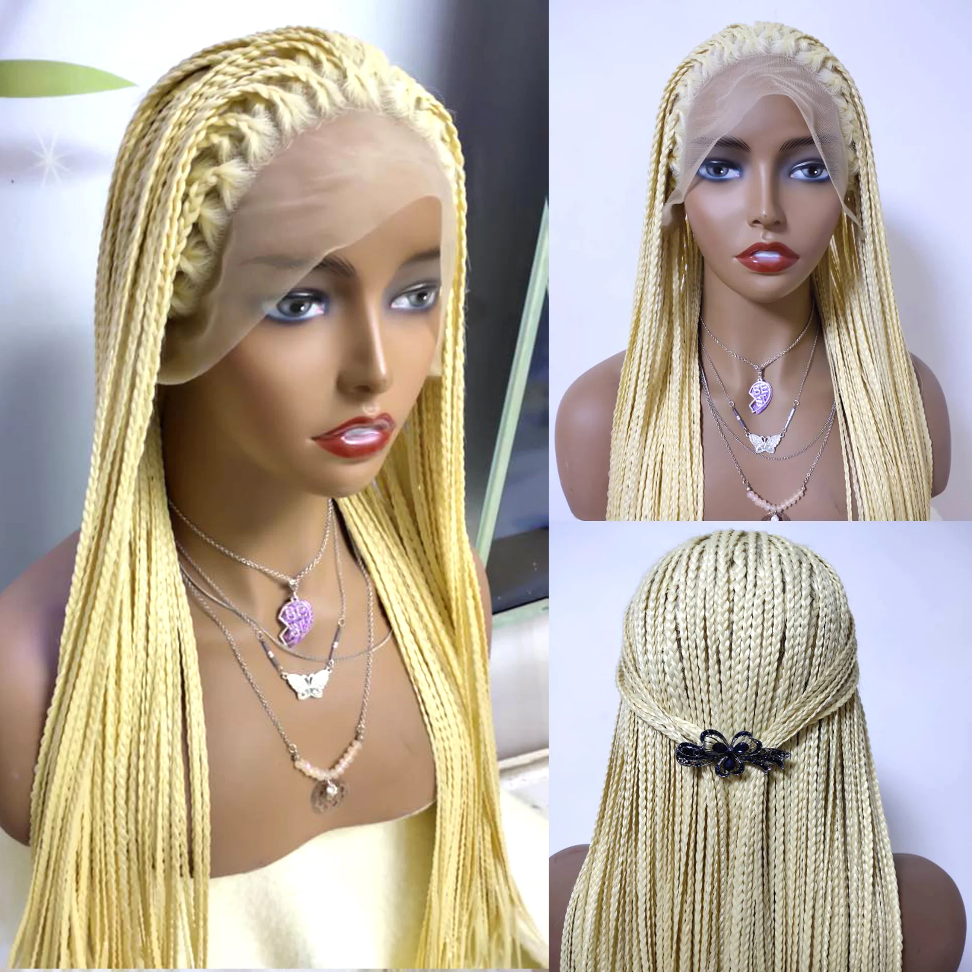 26 Inch 613 Honey Blonde Long Synthetic 13x4 Lace Front Wig Box Braided For Women Long Braided Synthetic Heat Resistant Fiber