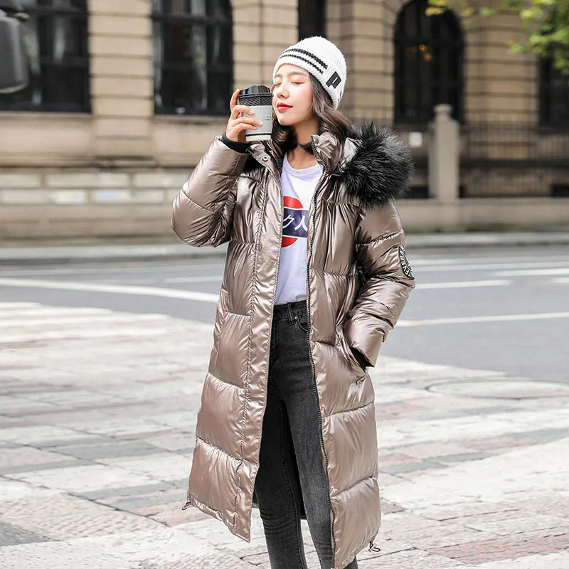 Faux Fur Hooded Winter Jacket Women Long Parka Thicken Warm Ladies Puffer Coat Women Warm Glossy Parkas Mujer Casaco Jacket
