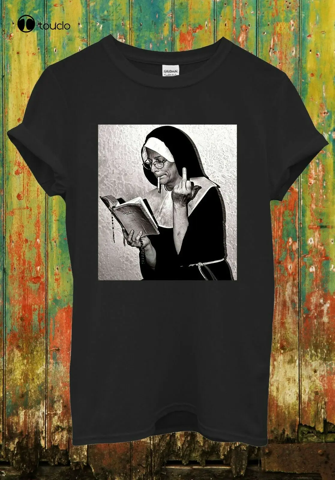 

Nun Middle Finger Attitude Novelty Funny Cool Men Women Top Unisex T Shirt